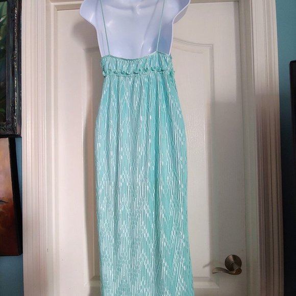 Mary McFadden Collection 1 Grecian Plisse Aqua Full Length Gown Medium - Picture 12 of 16